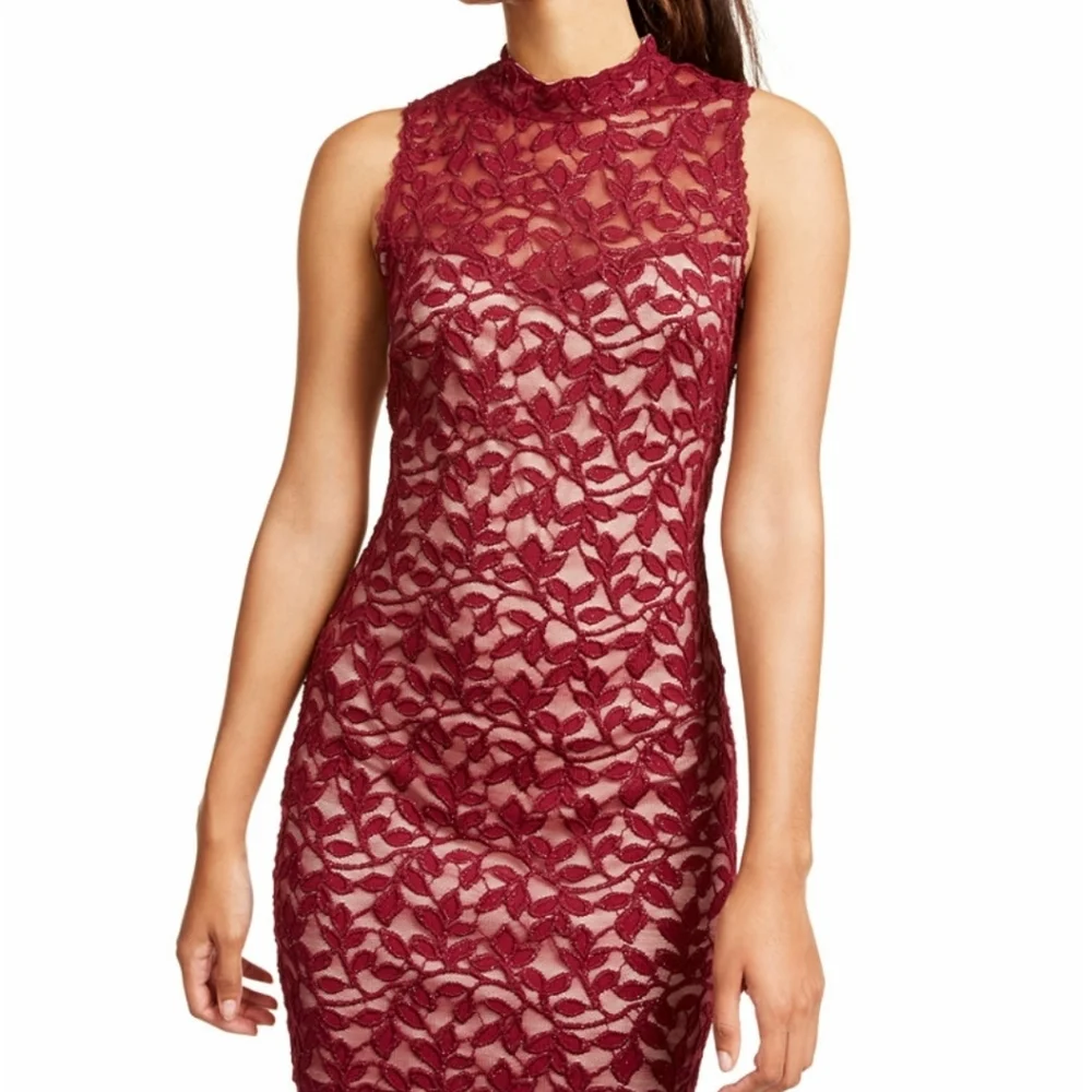 Juniors' Mock-Neck Glitter Lace Dress - Picture 1 of 4